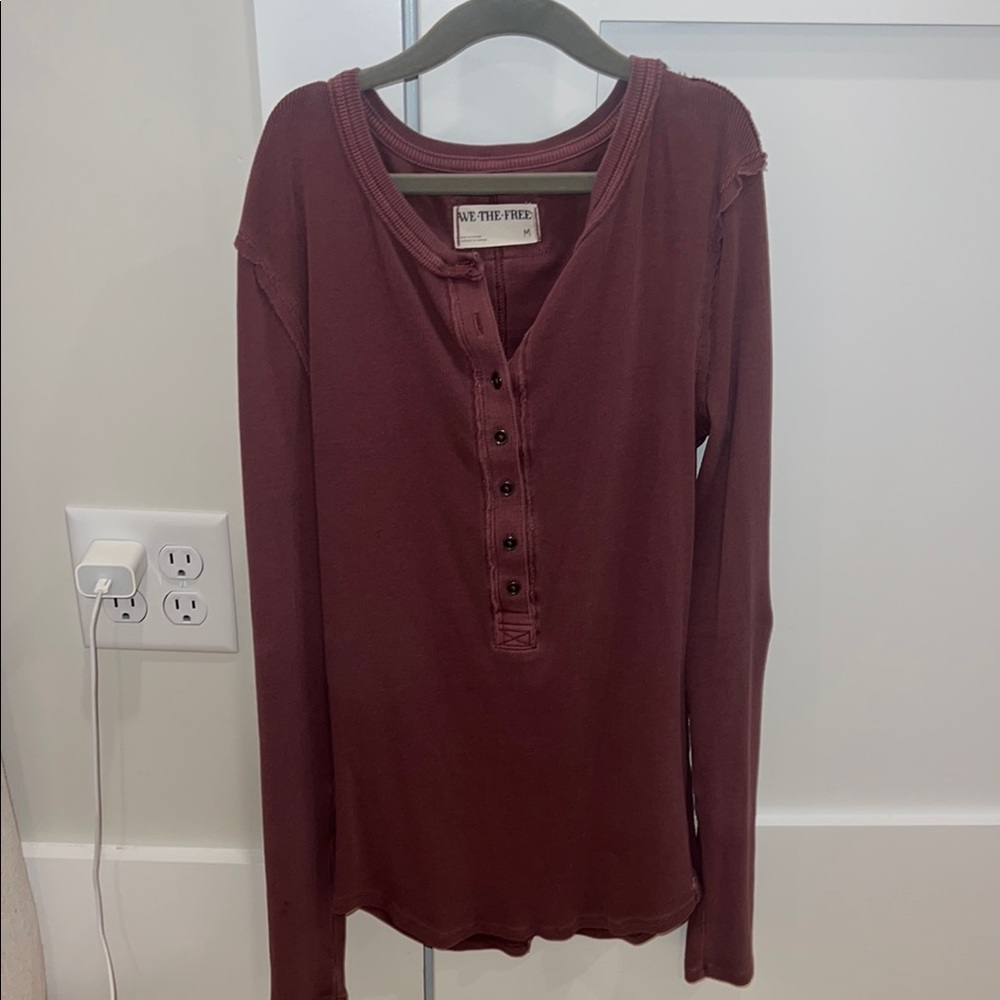 Free People Maroon Button-Up Long Sleeve